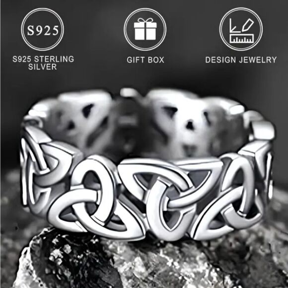 925 Sterling silver unisex elegant trinity ring sz 8 - Picture 1 of 10